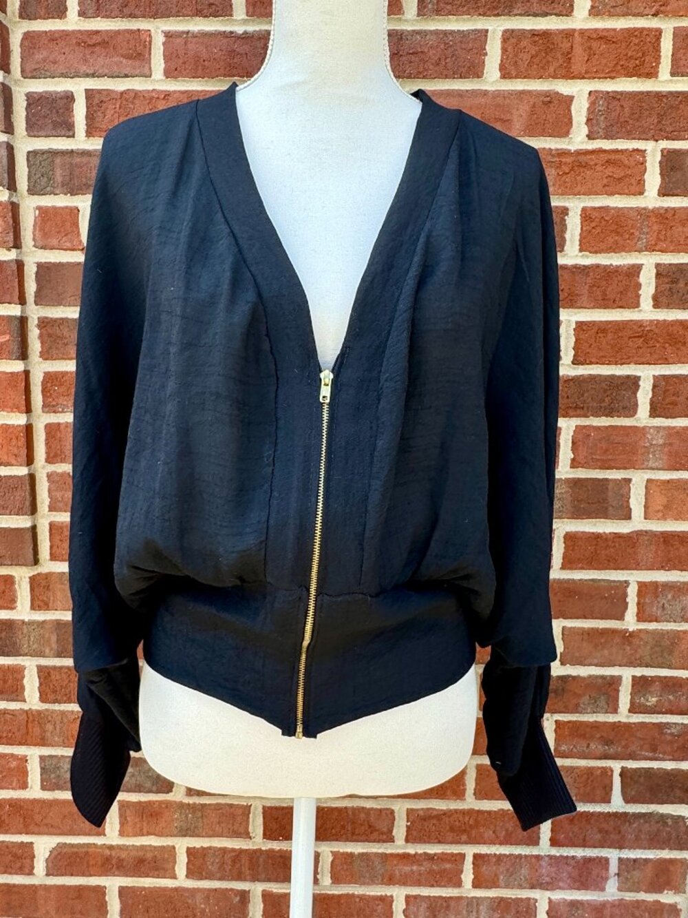 Lightweight Bomber Jacket S/M Black Relaxed Fit Dolman Sleeves